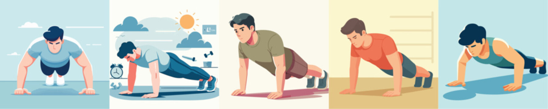 vector of a young man doing push ups