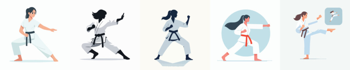 vector of a woman practicing karate