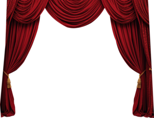 Red Velvet Theater Curtains Cut Out, Transparent PNG Background.