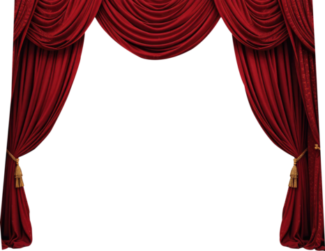 Red Velvet Theater Curtains Cut Out, Transparent PNG Background.
