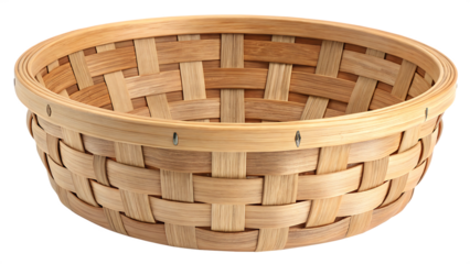 Wooden basket isolated on white background, full of flowers