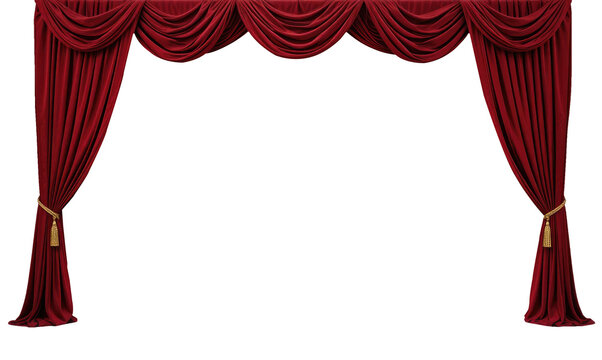 Red Velvet Theater Curtains Cut Out, Transparent PNG Background.