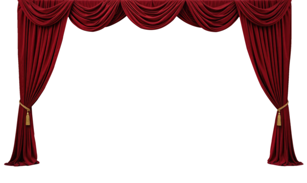 Red Velvet Theater Curtains Cut Out, Transparent PNG Background.