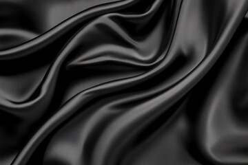 Fototapeta premium Smooth and shiny black satin fabric is draped elegantly