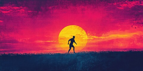 Obraz premium A Silhouette Of A Man Walking Towards A Sunset Sky
