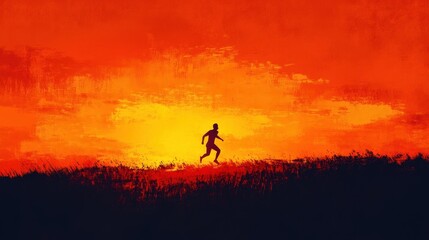 Fototapeta premium A silhouette of a running person with vibrant orange sky