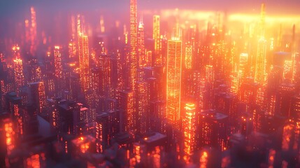 Obraz premium A breathtaking cityscape at night with twinkling lights and skyscrapers against a deep blue sky full of stars