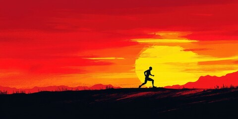 Fototapeta premium A silhouette of a running person with a bright sunset behind