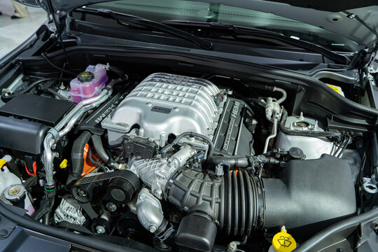 Engine view of 2025 Dodge Durango SRT Hellcat at the 2025 Canadian International AutoShow. Toronto, Canada - February 14, 2025.