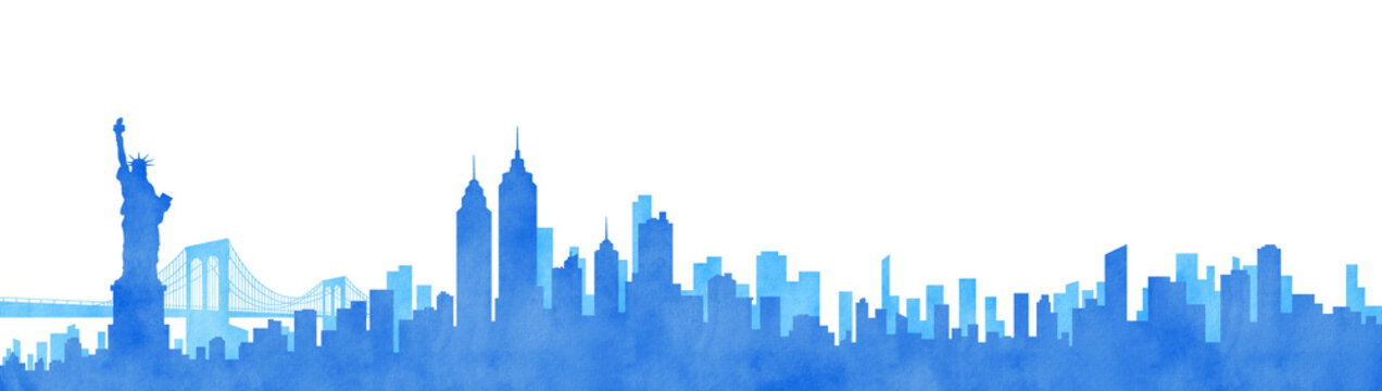 Watercolor new york city skyline silhouette isolated on transparent background