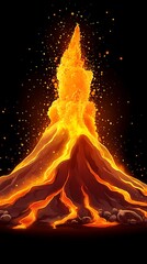 Erupting Volcano at Night