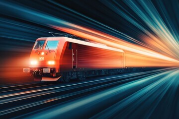 Naklejka premium Sleek cargo train speeding with motion blur on bold solid backdrop