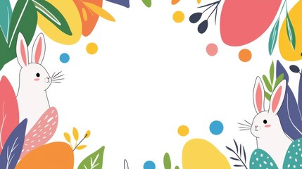 Vibrant Floral Frame with Two White Rabbits