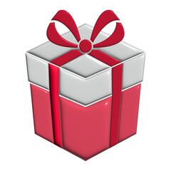 3D rendered gift box with red ribbon for design elements, isolated on transparent background
