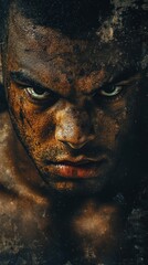 Obraz premium A close up of a man with dirt covered face