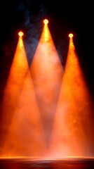 Orange stage lights, smoky haze, dark background