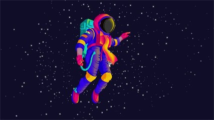 astronaut on flowing galaxy, illustration and vector, dark black background - Powered by Adobe