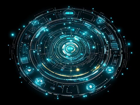 Futuristic Tech Interface Rotating Orb - Powered by Adobe