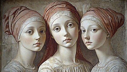 Three Girls, Pastel Portrait, Studio Setting