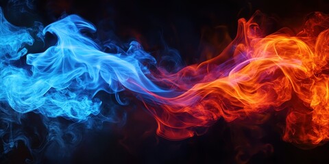 Fototapeta premium Dynamic interplay of vibrant blue and fiery orange smoke plumes