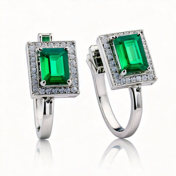738-ngagement jewelry Gemstone Square Cut emerald Rings Clip-on earrings isolate with
