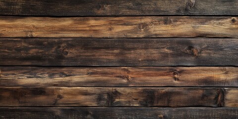 Distressed wooden planks reveal rustic brown tones and dark grain