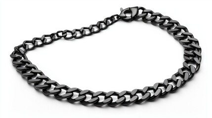 Obraz premium Black Chain Necklace with Shiny Links on White Background