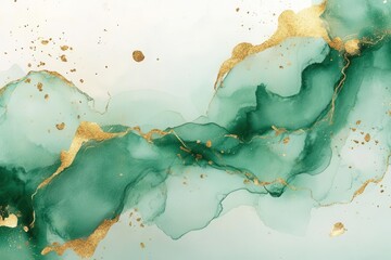 Obraz premium elegant emerald watercolor wash background with gold leaf accents and subtle marble veining, creating a luxurious organic texture for sophisticated design projects