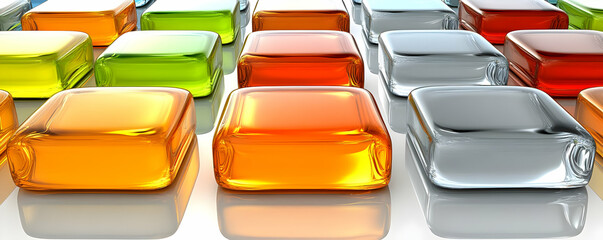 Fototapeta premium Colorful glass blocks, white background, abstract design, website banner