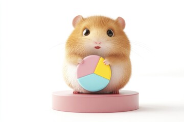 Adorable hamster holding a colorful pie chart, symbolizing business or finance in a cute way.