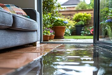 Flood damage in home living room