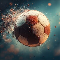 Naklejka premium The soccer ball is flying through the air with impact