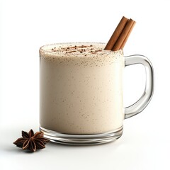 Creamy Eggnog in Glass Mug with Cinnamon and Star Anise