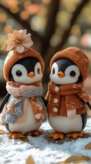 Obraz premium Autumnal Penguin Pair in Garden
