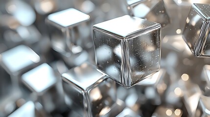 Floating metallic cubes abstract background