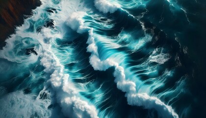 Dramatic aerial sea view with crashing wave, natural energy and dynamic water movement