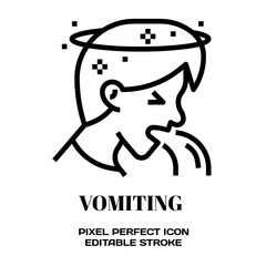 Vomiting symbol, featuring an editable stroke outline icon isolated on white background flat vector illustration. Pixel perfect