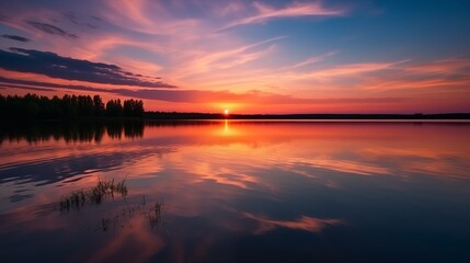 Attractive sunset over the lake