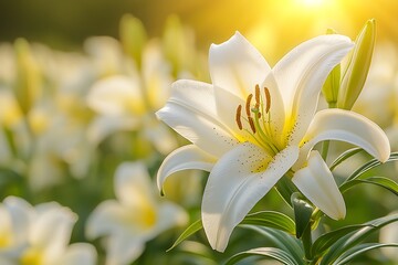 Golden Sunset Lilies Field Bloom