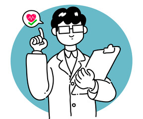 Illustration of a Doctor Holding a Clipboard good heart check hand drawn cartoon character health concept