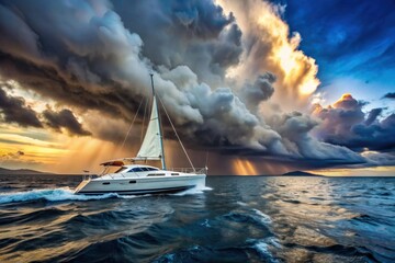 Boat Braving a Stormy Sea. Generative AI
