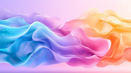 Abstract flowing fabric waves against a gradient background with soft sparkles