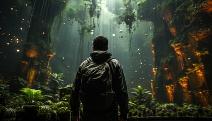 Fototapeta premium An ecologist studying a new species in a rainforest