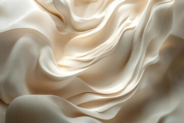 Fototapeta premium ethereal ivory silk fabric cascading in gentle waves, with luminous highlights and deep shadow folds creating a luxurious dimensional texture