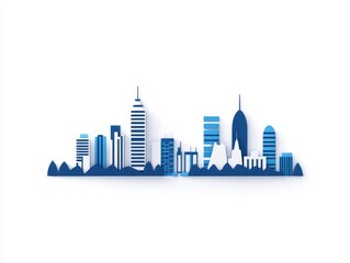 Obraz premium Modern city skyline silhouette with blue tones against a white background