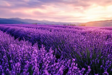 Fototapeta premium Lavender fields bursting with color offering calming aesthetics for holistic health and tranquil lifestyle imagery