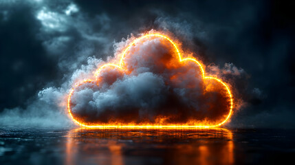 Fiery Glowing Cloud Against Dark Stormy Sky