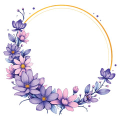 Fototapeta premium Watercolor floral frame with lovely butterflies and golden circle