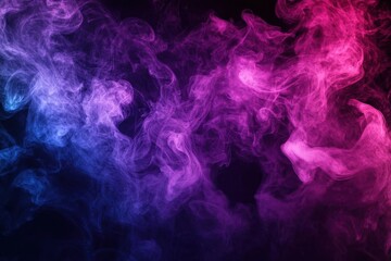 ethereal wisps of vibrant purple and magenta smoke intertwine against a deep black background, creating mysterious formations that appear to dance and float like spectral apparitions