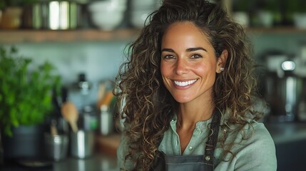 Smiling woman kitchen portrait